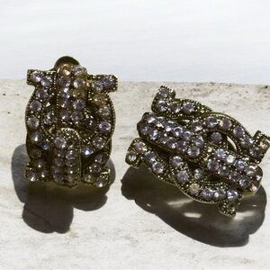 Vintage Elegant Purple/Black Crystal Clip On Earrings